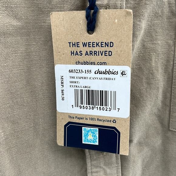 Chubbies Men's The Expert Canvas Friday Shirt - Tan - XL - NWT - Picture 5 of 9